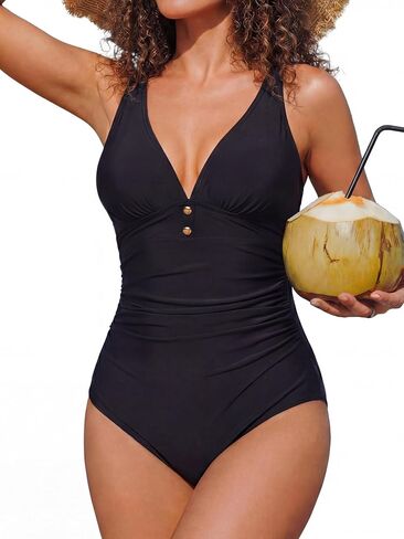 Smismivo Tummy Control One Piece Swimsuit Women Slimming Ruched Bathing Suit Retro Swimmming Suits Beach in Saudi Arabia