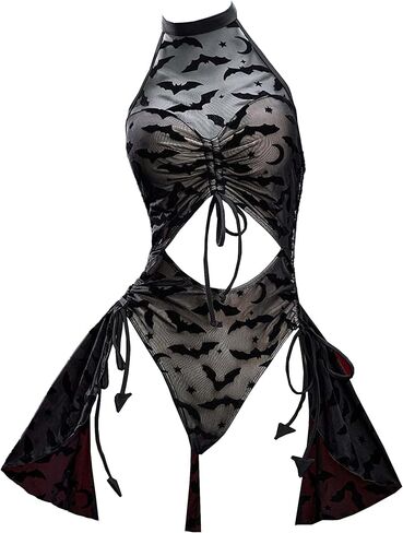 MEOWCOS Women One Piece Swimsuits Gothic Halter Bathing Suit Retro Style Cut Out Swimsuit in Saudi Arabia