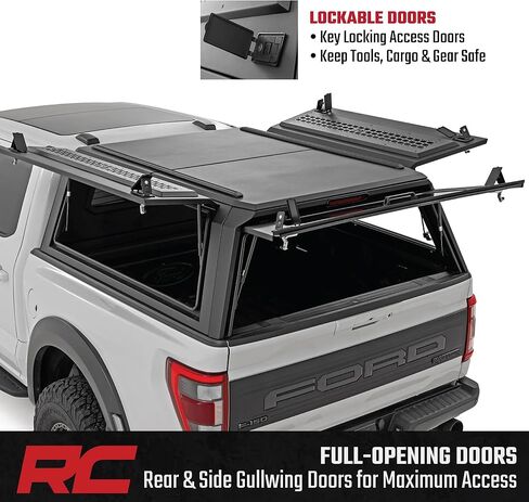 Rough Country Truck Bed Cap Topper for Ford F-150 (2021-2026) 5'7 Bed - Modular Design, Locking Gullwing Access Doors, Molle Panels, LED Interior Lighting in Kuwait