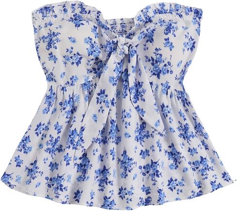 Women's Floral Summer Peplum Tube Tops Tie Front Strapless Ruffle Boho Cute Babydoll Top in Saudi Arabia
