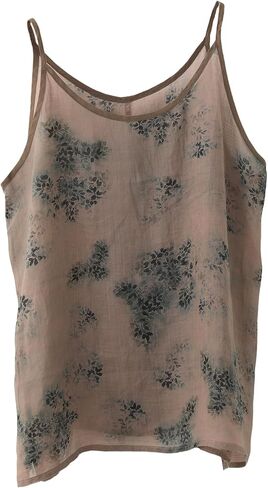 Womens Ramie Camisole Tank Tops Floral Printed Causal Breathable Sleeveless Tops Summer Loose Fit Spaghetti Strap Cami Shirts in Kuwait