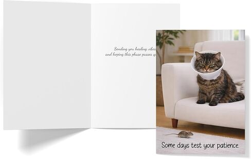 Funny Get Well Soon Card – Cute Cat Recovery Card with Cone, Light Humor Encouragement, Get Well Soon Gift for Friend, Coworker, Family – 5x7 Folded Greeting Card with Envelope in Kuwait