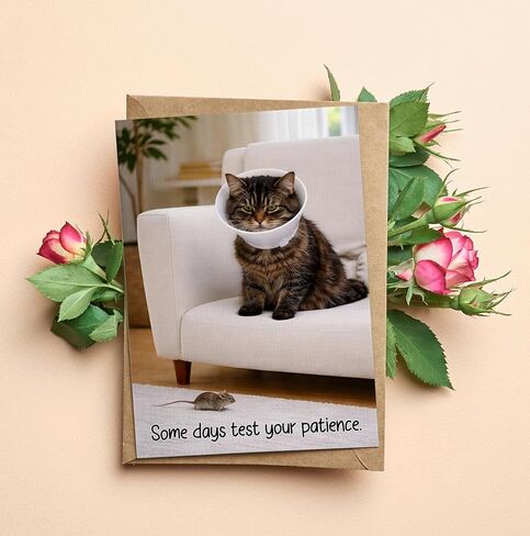 Funny Get Well Soon Card – Cute Cat Recovery Card with Cone, Light Humor Encouragement, Get Well Soon Gift for Friend, Coworker, Family – 5x7 Folded Greeting Card with Envelope in Kuwait