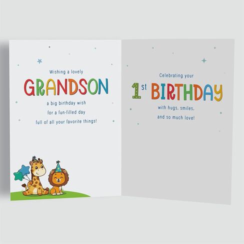 بطاقات عيد الميلاد الأول للحفيد - تصميم حيوان الغابة اللطيف - بطاقة تهنئة مميزة بحجم A5 في المملكة المتحدة in Kuwait
