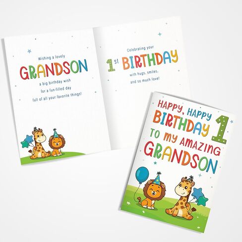 بطاقات عيد الميلاد الأول للحفيد - تصميم حيوان الغابة اللطيف - بطاقة تهنئة مميزة بحجم A5 في المملكة المتحدة in Kuwait