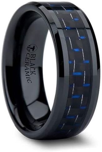 AVITUS Black Beveled Ceramic Ring with Blue & Black Carbon Fiber Inlay - 4mm - 10mm in Saudi Arabia