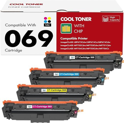مجموعة خرطوشة حبر 069 069H MF753Cdw متوافقة مع Canon 069 لطابعة Canon imageCLASS MF750C LBP674C MF 753Cdw MF751Cdw MF752Cdw LBP674Cdw LBP674Cx LBP673Cdw سلسلة طابعات (B/C/Y/M، 4 عبوات) in Kuwait