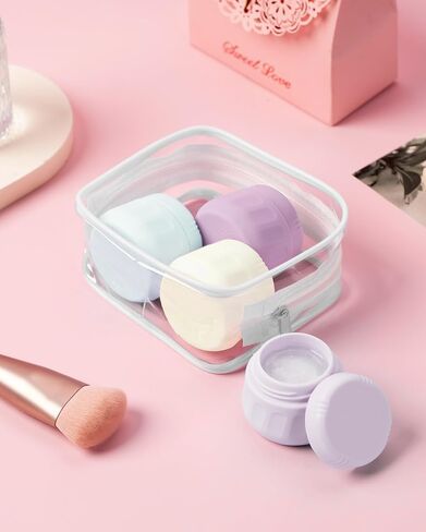Travel Containers for Toiletries, TSA Approved Travel Size Toiletries 4 Pack, Refillable Containers, With Clear Bag, Leak Proof Silicone Jars, Essentials Creams Jars Carrying Small Items in Saudi Arabia