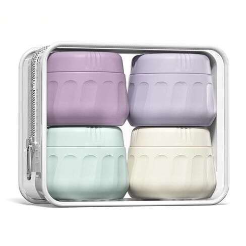 Travel Containers for Toiletries, TSA Approved Travel Size Toiletries 4 Pack, Refillable Containers, With Clear Bag, Leak Proof Silicone Jars, Essentials Creams Jars Carrying Small Items in Saudi Arabia