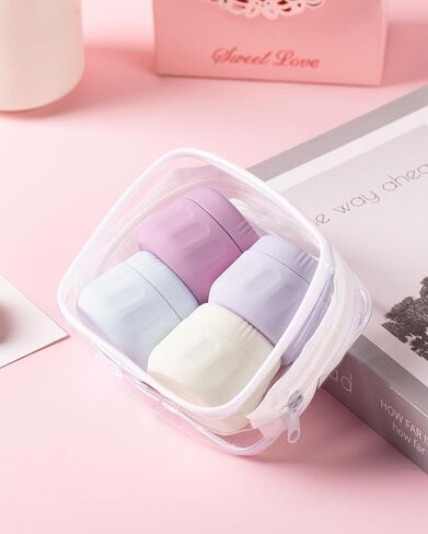 Travel Containers for Toiletries, TSA Approved Travel Size Toiletries 4 Pack, Refillable Containers, With Clear Bag, Leak Proof Silicone Jars, Essentials Creams Jars Carrying Small Items in Saudi Arabia
