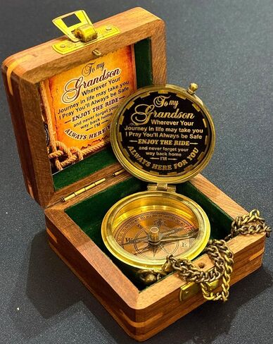 Gift for Grandson Brass Compass Engraved Quote - Memory Present to My Grandson Birthday, Baptism, Graduation, Confirmation, Love, Gift idea by Grandpa Grandma - Always Here for You. in Saudi Arabia