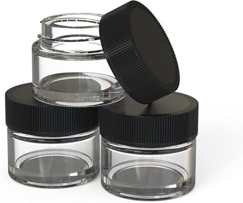 100 Pack 5ml Jar Screw Lid Black - Small Glass Cosmetic Packaging Container for Cream, Wax, and Balms in Saudi Arabia