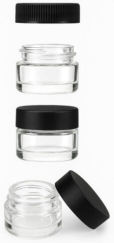 100 Pack 5ml Jar Screw Lid Black - Small Glass Cosmetic Packaging Container for Cream, Wax, and Balms in Saudi Arabia