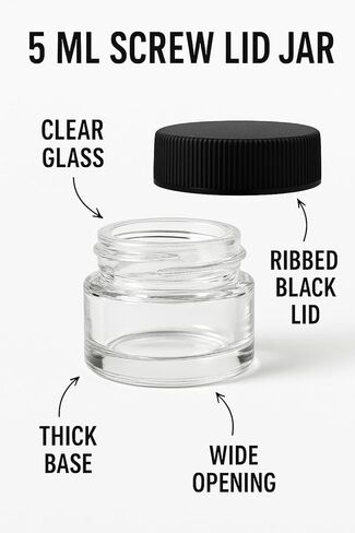 100 Pack 5ml Jar Screw Lid Black - Small Glass Cosmetic Packaging Container for Cream, Wax, and Balms in Saudi Arabia