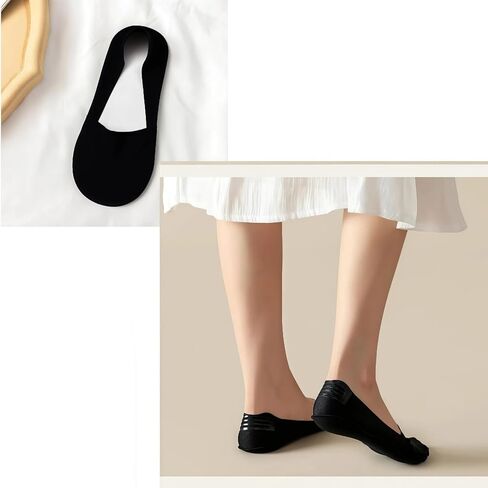 جوارب No Show للنساء، عبوة من 5 أحذية غير مرئية منخفضة القطع، جوارب سحابية غير قابلة للانزلاق للأحذية المسطحة والأحذية بدون كعب، قطن رقيق مصنوع يدويًا بدون خياطة (أسود/أبيض/جلد) in Kuwait