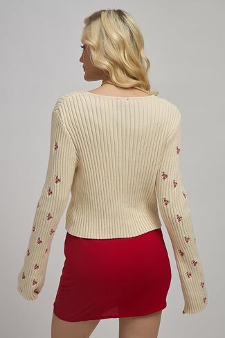 Cotton Purple Floral V-Neck Tie-Up Long Sleeve Regular Sweater Cardigan for Women in Saudi Arabia