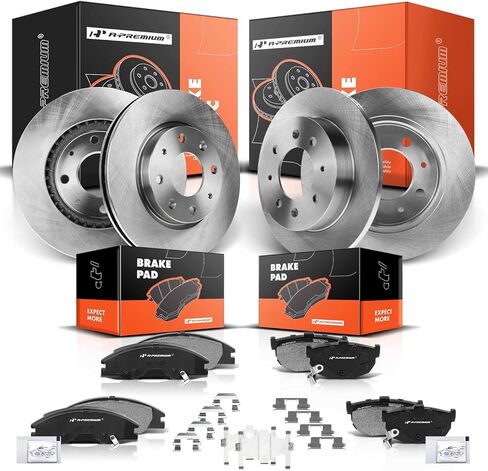 A-Premium Front Vented & Rear Solid Disc Brake Rotors + Ceramic Pads Kit Compatible with Select Kia Models - Spectra 2004-2009, Spectra5 2005-2009, 12-PC Set in Saudi Arabia