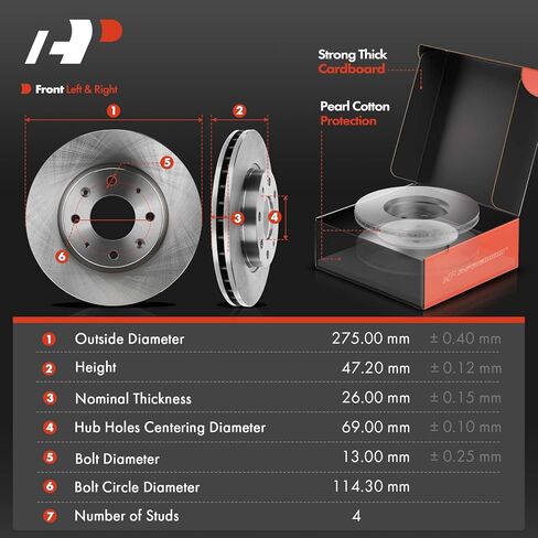 A-Premium Front Vented & Rear Solid Disc Brake Rotors + Ceramic Pads Kit Compatible with Select Kia Models - Spectra 2004-2009, Spectra5 2005-2009, 12-PC Set in Saudi Arabia