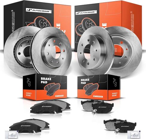 A-Premium Front Vented & Rear Solid Disc Brake Rotors + Ceramic Pads Kit Compatible with Select Kia Models - Spectra 2004-2009, Spectra5 2005-2009, 12-PC Set in Saudi Arabia