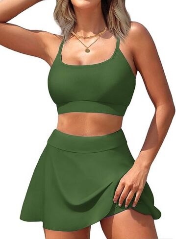 Women's High Waisted Bikini Sets Tummy Control Two Piece Swimsuit Scoop Neck Bathing Suit with Skirt in Saudi Arabia