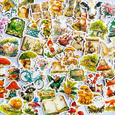 ملصق فينيل كوتيجكور عتيق مكون من 50 قطعة - ملصقات كتب جمالية مقاومة للماء وطبيعة غابة عتيقة وزهور الغابات ومخلوقات الغابات لسجل القصاصات والكمبيوتر المحمول وزجاجة المياه والديكور الحرفي بنفسك in Kuwait