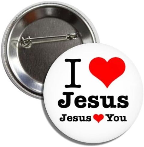 Christian Button Badge, 2.25 Inches, Metal Pin, I Love Jesus, Jesus Loves You Pinback in Saudi Arabia