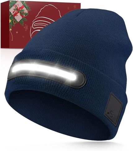 Unisex Beanie with LED Light, Winter Gifts for Men Dad Father Husband Him USB Rechargeable Caps Navy Blue in Saudi Arabia