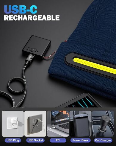 Unisex Beanie with LED Light, Winter Gifts for Men Dad Father Husband Him USB Rechargeable Caps Navy Blue in Saudi Arabia