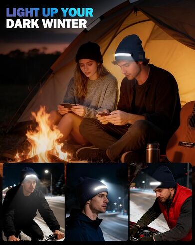 Unisex Beanie with LED Light, Winter Gifts for Men Dad Father Husband Him USB Rechargeable Caps Navy Blue in Saudi Arabia