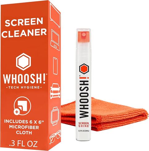 WHOOSH! Glasses Cleaner Spray - 0.3 fl oz + 1 Microfiber Cleaning Cloth - Pocket Lens Cleaner Spray, Car Screen Cleaner for Eyeglasses, Sunglasses, Portable Phone Screen Cleaner Spray and Wipe in Kuwait