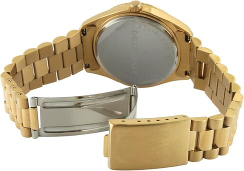 Peugeot 14K All Gold Plated Big Face Luxury Watch with Day Date Windows, Roman Numerals & Coin Edge Fluted Bezel Watch in Saudi Arabia