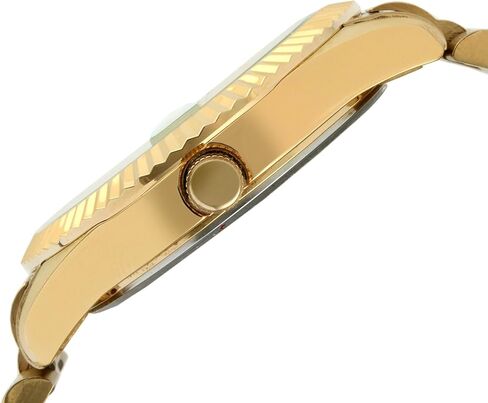 Peugeot 14K All Gold Plated Big Face Luxury Watch with Day Date Windows, Roman Numerals & Coin Edge Fluted Bezel Watch in Saudi Arabia