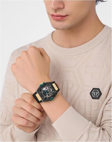 Philipp Plein Collection Luxury Mens Watch Timepieces with a Black Strap and Dial Featuring a Two Tone Case in Kuwait