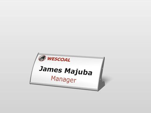 Set of 3, TABLE DESK STAND NAME PLATE SIGN HOLDER FRAME DISPLAY CURVATURE DESIGN SILVER ALUMINUM (80 mm H x 200 mm W) in Saudi Arabia