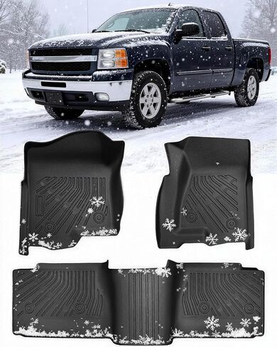 Floor Mats for Chevy Silverado Sierra: 1999-2007 Extended Cab (2007 Classic Only), All Weather Car Accessories Rubber Truck Floor Liners for Chevrolet Silverado & for GMC Sierra 1500 2500 3500 (3PCS) in Kuwait