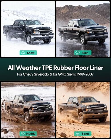Floor Mats for Chevy Silverado Sierra: 1999-2007 Extended Cab (2007 Classic Only), All Weather Car Accessories Rubber Truck Floor Liners for Chevrolet Silverado & for GMC Sierra 1500 2500 3500 (3PCS) in Kuwait
