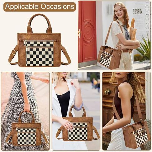 PCBAG المرأة متقلب حقيبة كروسبودي خمر أبيض وأسود فو الجلود حمل حقائب اليد محفظة حزام قابل للتعديل حقيبة كتف عادية للعمل والسفر in Kuwait