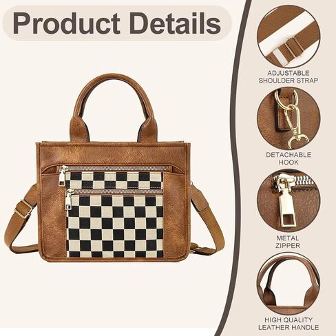 PCBAG المرأة متقلب حقيبة كروسبودي خمر أبيض وأسود فو الجلود حمل حقائب اليد محفظة حزام قابل للتعديل حقيبة كتف عادية للعمل والسفر in Kuwait