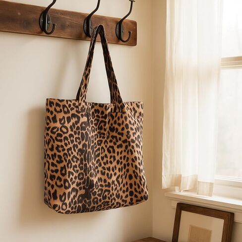 Shoulder Bag for Women Large Tote Casual Leopard Shoulder Purse with Zipper Pocket Crossbody Handbag Corduroy Bags for Work Travel in Saudi Arabia