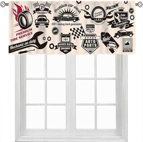 Garage Curtain Valance, Retro Vintage Man Cave Repair Vehicle Garage Tools Workshop Car Room Decor Small Short Window Curtains for Boys Teen Living Room Bedroom Cabinet Cafe Bathroom, 54"x18" Inch in Saudi Arabia