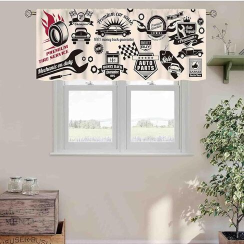 Garage Curtain Valance, Retro Vintage Man Cave Repair Vehicle Garage Tools Workshop Car Room Decor Small Short Window Curtains for Boys Teen Living Room Bedroom Cabinet Cafe Bathroom, 54"x18" Inch in Saudi Arabia