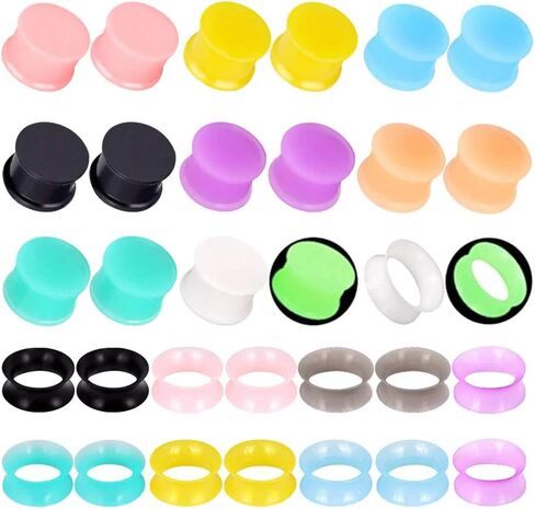 Beautidots 32pcs/54pcs Silicone Ear Tunnels and Plugs Double Flared Soft Flexible Gauges Piercings 2g-5/8 in Kuwait