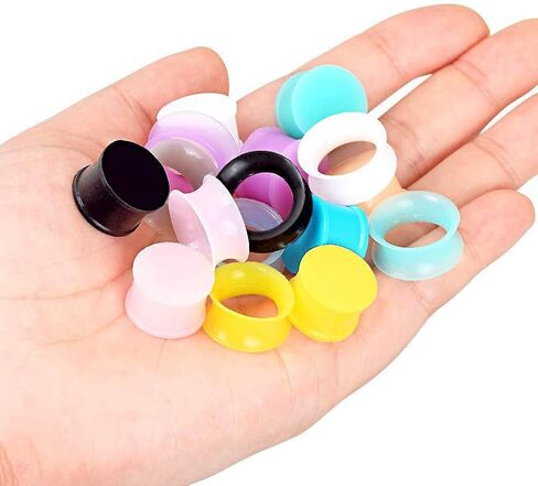 Beautidots 32pcs/54pcs Silicone Ear Tunnels and Plugs Double Flared Soft Flexible Gauges Piercings 2g-5/8 in Kuwait