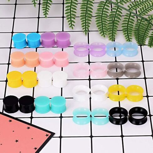 Beautidots 32pcs/54pcs Silicone Ear Tunnels and Plugs Double Flared Soft Flexible Gauges Piercings 2g-5/8 in Kuwait
