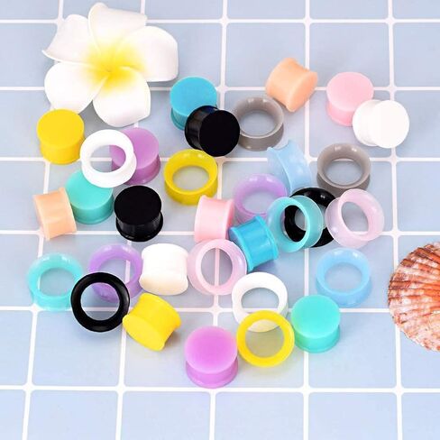 Beautidots 32pcs/54pcs Silicone Ear Tunnels and Plugs Double Flared Soft Flexible Gauges Piercings 2g-5/8 in Kuwait