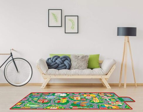 beetoy Car Rug, 31.5"X67" Play Mat with Roads for Kids - Portable, Anti-Slip, Educational City Life Traffic Carpet for 6 Toy Cars in Kuwait
