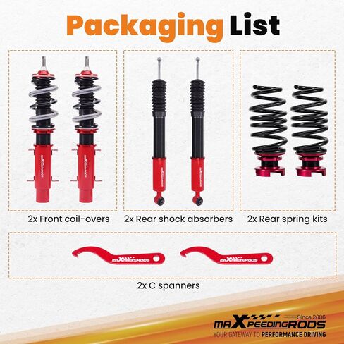 maXpeedingrods Coilovers for VW Golf MK4 FWD 1997-2006, for VW Jetta/Bora MK4 FWD 1999-2006, Beetle MK4 FWD 1998-2010, Height Adjustable Coilovers Suspension Kit, Preset Damping Lowering Kit Red in Saudi Arabia