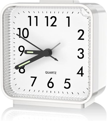 Analog Alarm Clock, Silent Non Ticking Table Clocks, Travel Bedside Clock with Snooze, Night Light, Ascending Beep Sounds, Battery Operated Loud Small Clocks for Bedroom Travel Office, White in Saudi Arabia