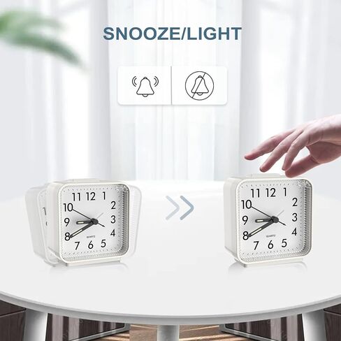 Analog Alarm Clock, Silent Non Ticking Table Clocks, Travel Bedside Clock with Snooze, Night Light, Ascending Beep Sounds, Battery Operated Loud Small Clocks for Bedroom Travel Office, White in Saudi Arabia