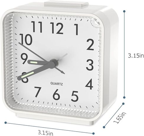 Analog Alarm Clock, Silent Non Ticking Table Clocks, Travel Bedside Clock with Snooze, Night Light, Ascending Beep Sounds, Battery Operated Loud Small Clocks for Bedroom Travel Office, White in Saudi Arabia
